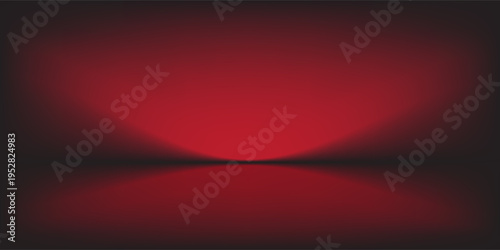 Red Studio background. Abstract Limbo Podium Studio space. Dark red gradient wall floor and spotlight scene. Showcase, promotional display. Vector mockup image.
