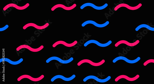 Neon pink and cyan wavy squiggle pattern on black background.