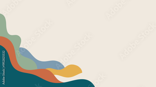 Minimal abstract organic waves layered composition in muted color palette.