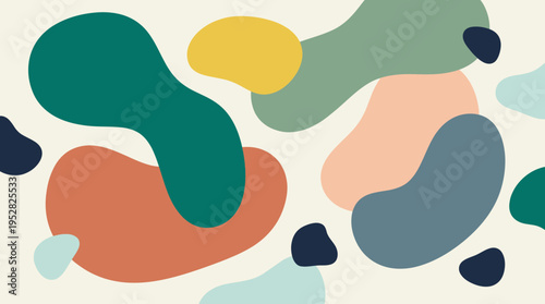 Minimalist pastel abstract organic blob shapes background illustration.