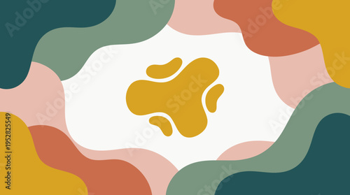 Layered organic abstract shapes in warm pastel color composition.