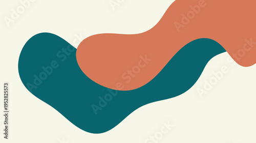 Minimal abstract organic shapes in teal and terracotta on a cream background.
