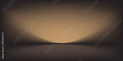 Studio latar belakang gradien emas gelap dengan dua pola abstrak yang mengkilap, interior ruangan kosong modern dan mewah untuk pencahayaan tampilan produk premium.