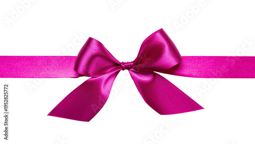 Fotografía Isolated elegant fuchsia satin ribbon bow with tails tied horizontally for gift