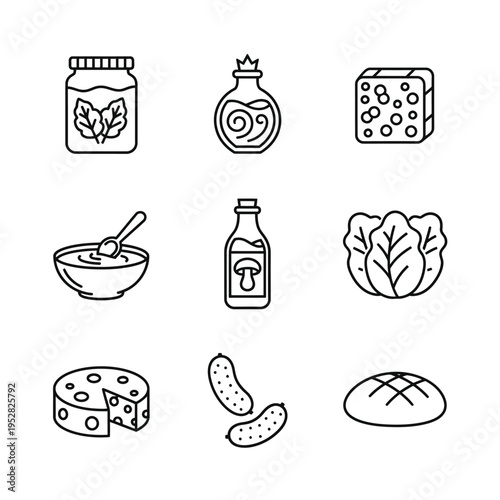 Collection of Fresh Food Ingredients and Condiments.