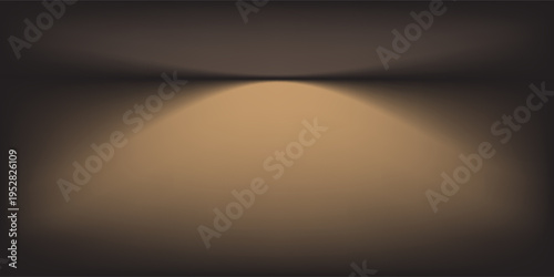 Studio latar belakang gradien emas gelap dengan dua pola abstrak yang mengkilap, interior ruangan kosong modern dan mewah untuk pencahayaan tampilan produk premium.