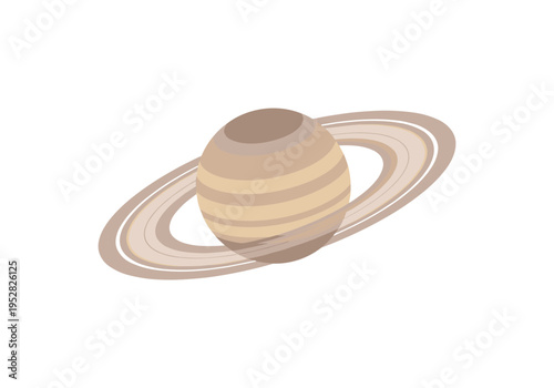 Stylized illustration of the planet Saturn with its iconic rings against a clean white background