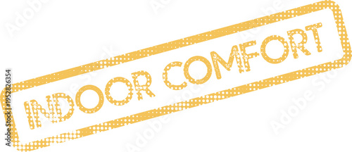 Rustic Indoor Comfort textured rubber stamp effect in warm golden yellow ideal for home and lifestyle branding