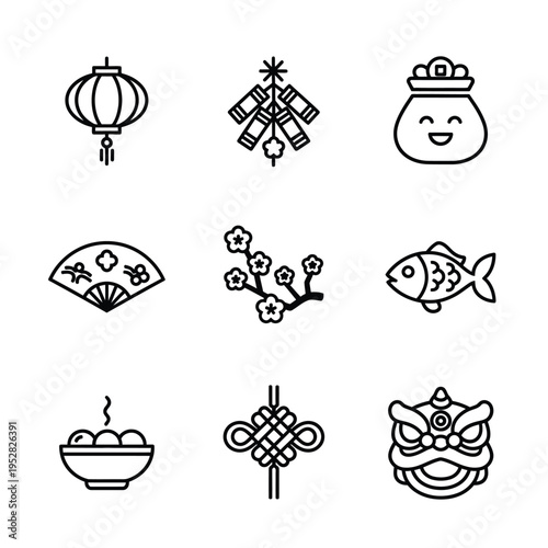 Chinese New Year Icons Collection for Festive Celebrations.