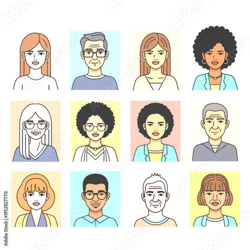 Set of Diverse Vector Avatars Featuring Multiethnic Men and Women Faces, Profile Pictures, and User Icons for Web and App UI