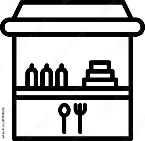 Food Stand Line Icon, Street Food Stall Outline, Kiosk Fast Food Service Symbol