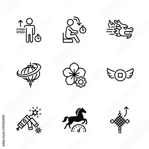 Collection of Chinese New Year and business icons.