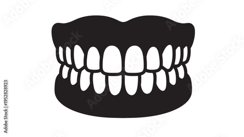 Teeth full mouth black silhouette icon with white background for dental services and care. featuring dentistry, oral hygiene, smile with health and