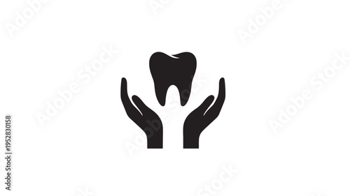 Tooth icon held by hands in a protective gesture, symbolizing dental care and oral health protection