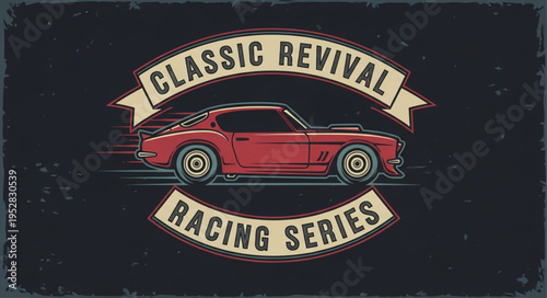 Classic Revival Racing Series Emblem Featuring a Red Vintage Car.