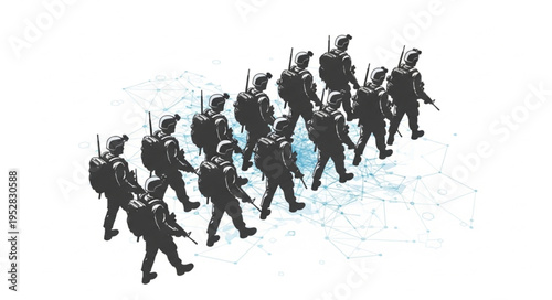 Silhouette of a military unit marching in formation.