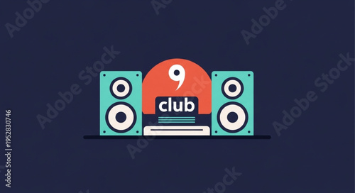 Vibrant Illustration of 9 Club Logo with Speakers and Modern Design.