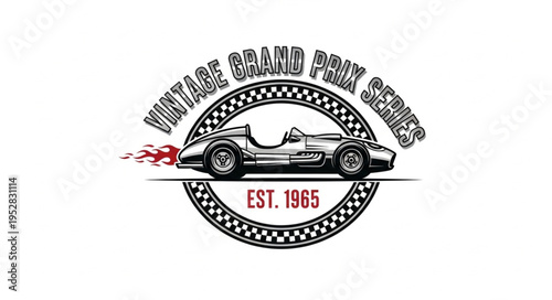 Vintage Grand Prix Series Car Illustration with Checkered Circle.