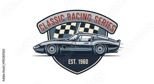 Classic Racing Series Logo with Vintage Race Car and Checkered Flags.