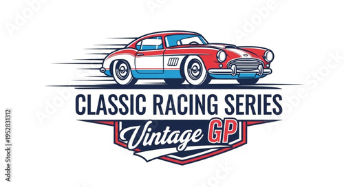 Classic Racing Series Vintage GP Logo Featuring a Red and White Race Car.