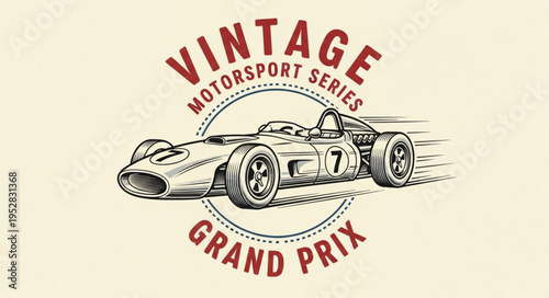 Vintage Grand Prix Race Car Illustration with Motorsport Series Text.