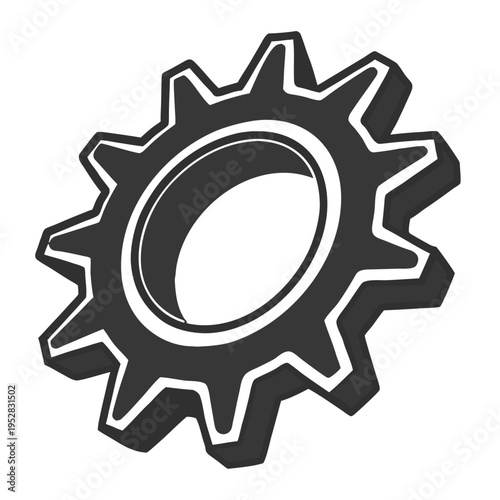 Grey metal gear cogwheel with ten teeth, industrial machinery part