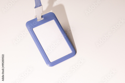 Blank Name Tag Badge with Lanyard on White Background Mockup Template