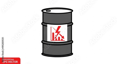 Oil Barrel with Falling Graph and Lightning Bolt Symbol.