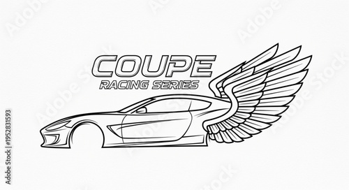 Coupe Racing Series Logo with Car and Wings Design.