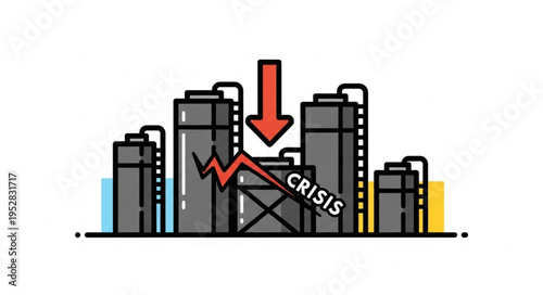 Economic Crisis Impacting Industrial Production with Declining Arrow.