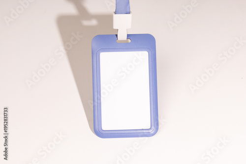 Blank Name Tag Badge with Lanyard on White Background Mockup Template