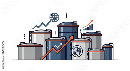 Oil Storage Tanks with Rising Graph - A Visual Representation of Market Growth.