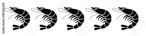 Collection shrimp curl icon vector set for logo, simple shrimp symbols, minimal seafood and marine life shapes, modern culinary and ocean icons, monochrome isolated vector design