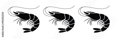 Collection shrimp curl icon vector set for logo, clean minimal seafood symbols, modern crustacean shapes, simple ocean and culinary icons, black and white isolated design, scalable vector 
