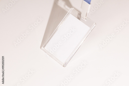 Blank Name Tag Badge with Lanyard on White Background Mockup Template