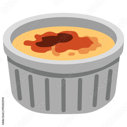 Creme Brulee Caramel Custard Dessert in Bowl Vector Illustration