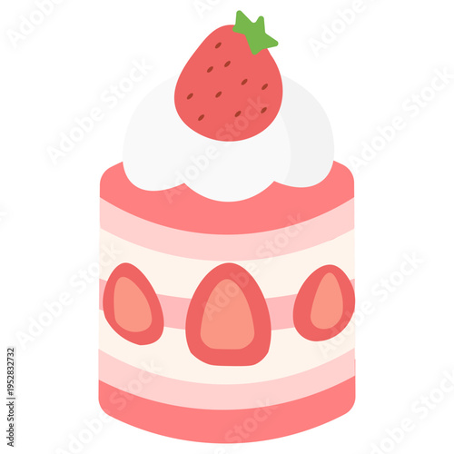 Strawberry Cream Sponge Cake Sweet Dessert Vector Illustration