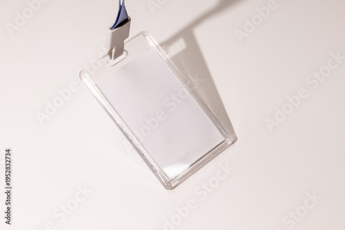 Blank Name Tag Badge with Lanyard on White Background Mockup Template