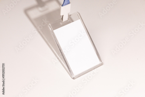 Blank Name Tag Badge with Lanyard on White Background Mockup Template