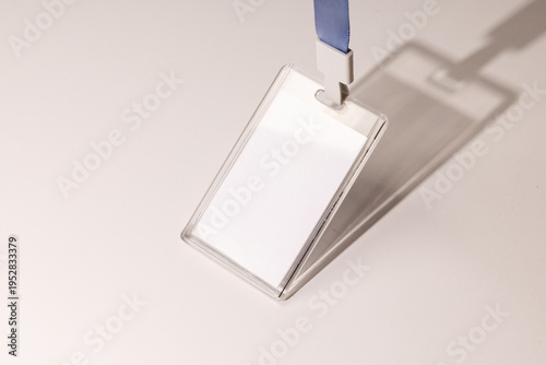 Blank Name Tag Badge with Lanyard on White Background Mockup Template