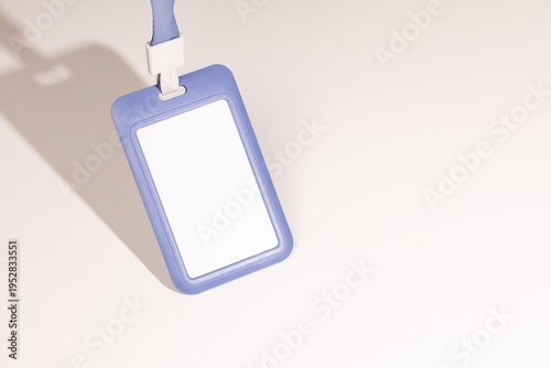 Blank Name Tag Badge with Lanyard on White Background Mockup Template