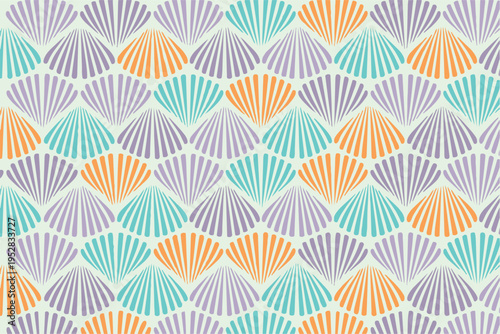 Seashell Pattern Aquatic Beach Ocean Sea Marine Shell Blue Purple Orange Tropical Coral Coastal Maritime Vector Print Shells Background