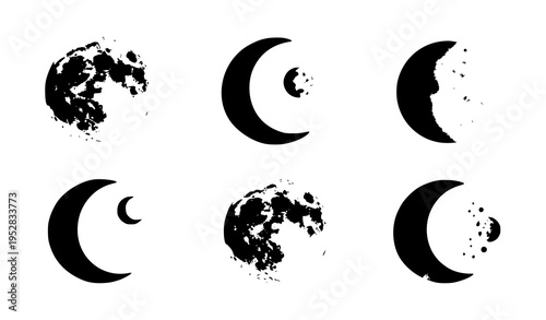 Elegant watercolor moon vector style set with celestial lunar designs