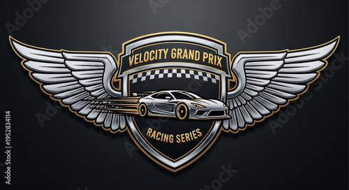 Velocity Grand Prix Racing Series Emblem with Car and Wings.