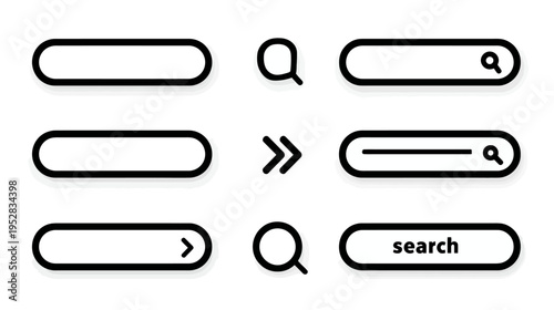 Modern Search Bar and Input Field UI Elements Set. Minimalist Vector Outline Design for Web, App, and User Interface Development.