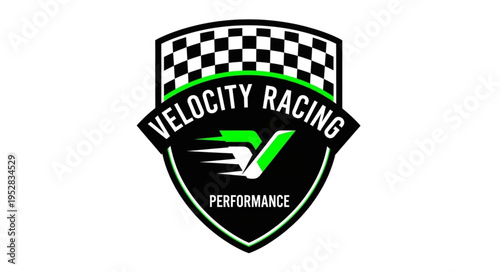 Velocity Racing Performance Logo with Checkered Flag Design.