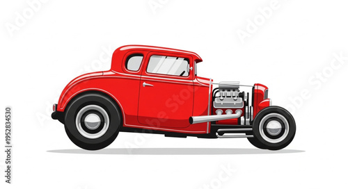 Vibrant Red Hot Rod Illustration - Classic Automotive Design.