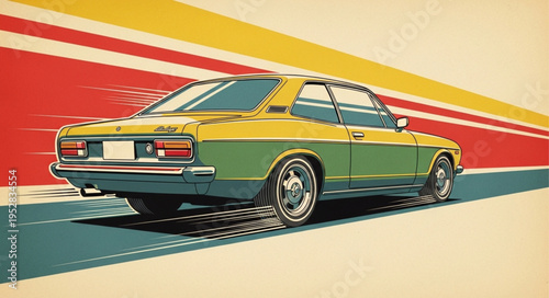 Retro Car Illustration - A Classic Vehicle in Motion.