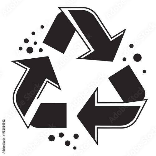 Sustainability recycle arrow icon with dotted pattern for environmental conservation and waste reduction industry branding isolated vector illustration