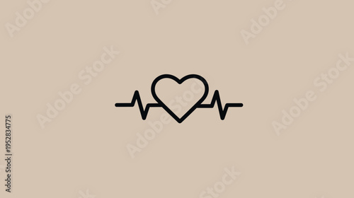Minimalist Heartbeat ECG Line Icon on Nude Background – Health, Medical Care, Pulse, Wellness, Cardiology Graphic